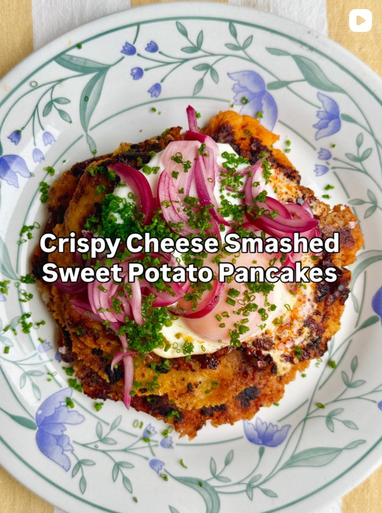 Crispy Cheese Smashed Sweet Potato Pancakes