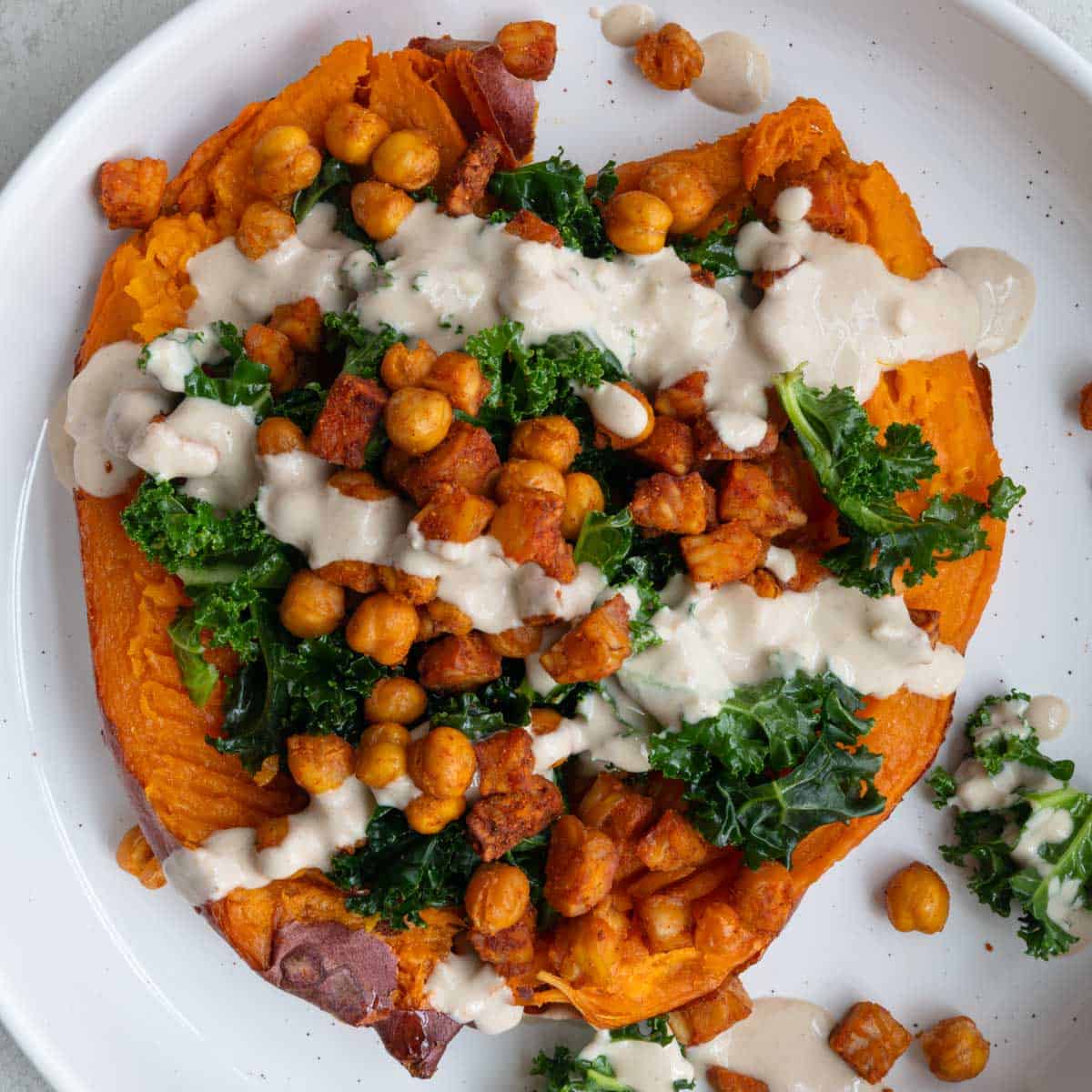Stuffed Sweet Potatoes with Spiced Chickpeas and Tahini Drizzle
