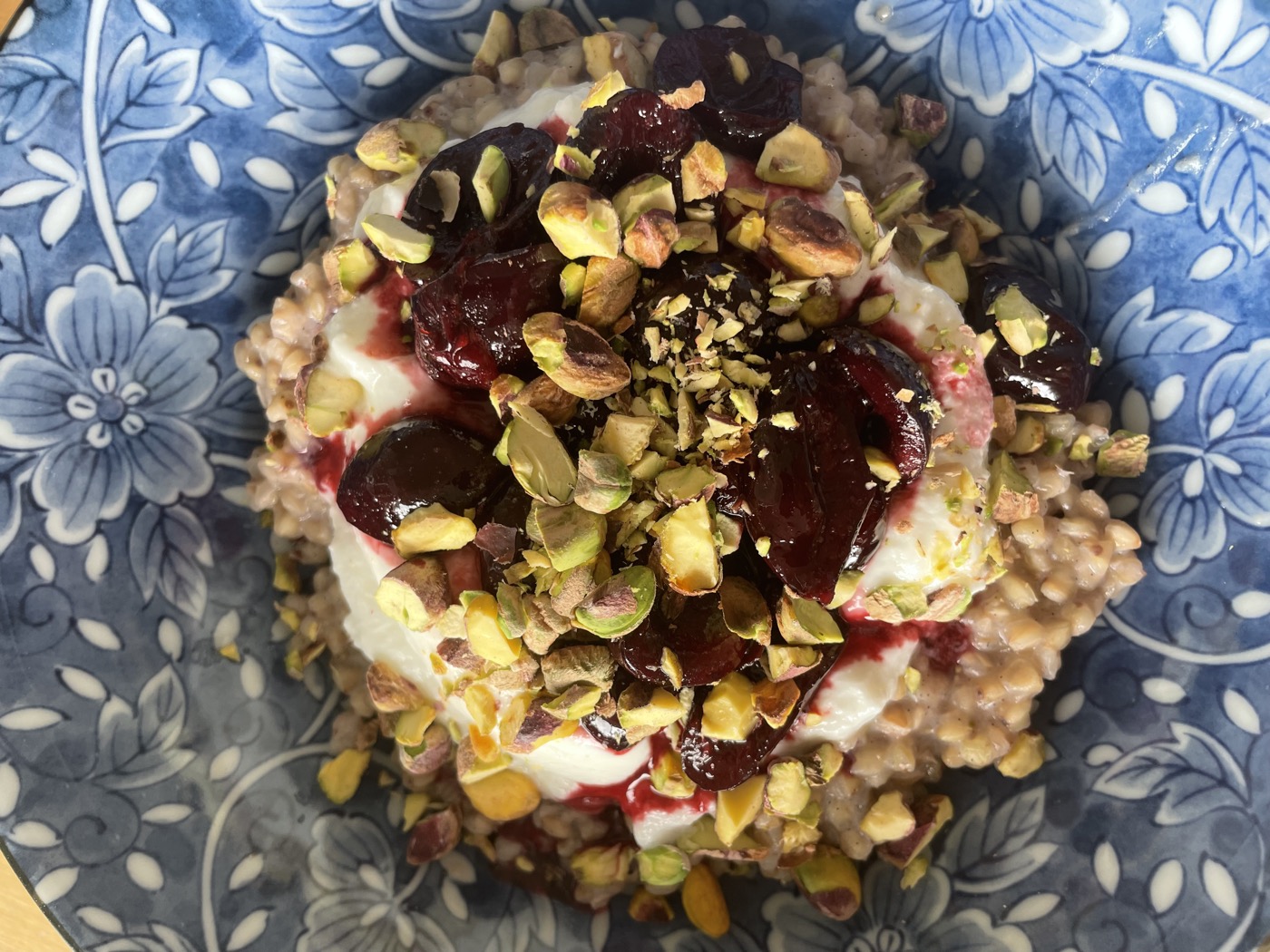 Vanilla Buckwheat Porridge with Pomegranate Molasses Cherries
